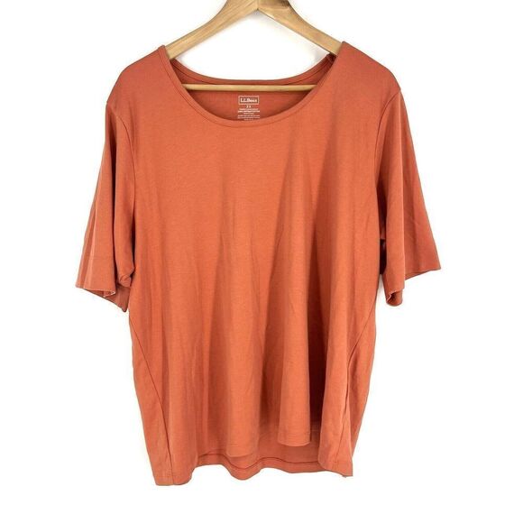 LL Bean T Shirt Size 2X Womens Orange Top Short Sleeve Supima Scoop Neck Tee - Picture 1 of 7
